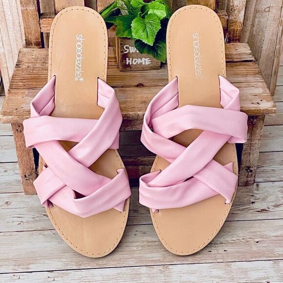 NWT Gorgeous Shoedazzle Sz 8.5 Daniela Flat Slide Light Pastel Pink Sandals - Picture 1 of 12